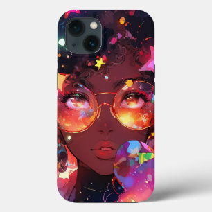 Schattig anime meisje Afro-Amerikaanse kunst iPhone 13 Hoesje