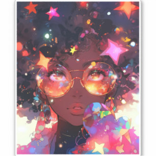 Schattig anime meisje Afro-Amerikaanse kunst Sticker