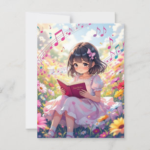 Schattig Anime Meisje dat een Boek Leest Briefkaart