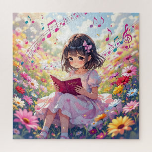 Schattig Anime Meisje dat een Boek Leest Legpuzzel