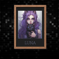 Schattig Anime Meisje en Kat Leuk Paarse Haar