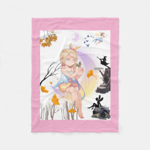 Schattig Anime Meisje Herfstbladeren Dekbed - Magi Fleece Deken