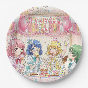 Schattig Anime Meisje Ijs Verjaardagsfeestje Papieren Bordje