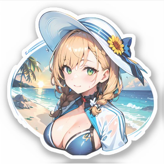 schattig anime meisje zomer sticker (Voorkant)