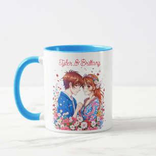 Schattig animekoppel knuffelt gepersonaliseerd mok