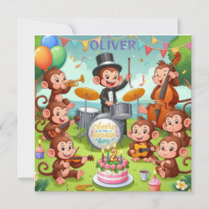 schattig apenorkest 2 jaar oude verjaardag jongen  feestdagenkaart