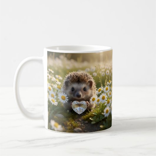 Schattig april egeltje met diamanten hart koffiemok (Links)