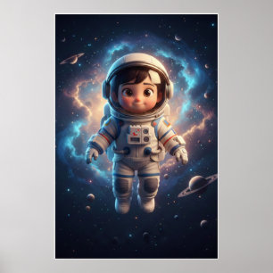 Schattig astronaut kind Ruimte avontuur kunstpos Poster