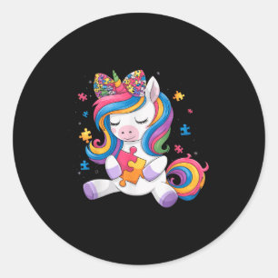 Schattig Autisme Bewustzijn Peuter Meisje Boog Een Ronde Sticker