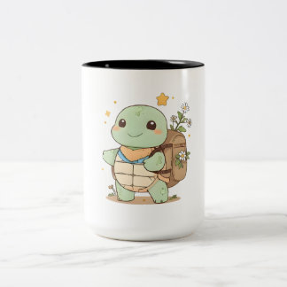 Schattig Avontuur Schildpad Reiziger Kawaii Ontwer Tweekleurige Koffiemok