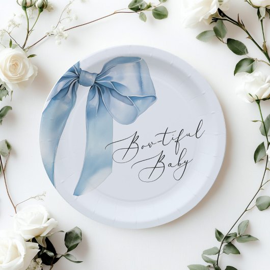 Schattig Baby Blue Bow Baby shower Papieren Bordje