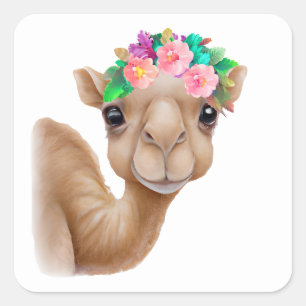 Schattig Baby Camel Vierkante Sticker
