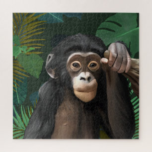 Schattig Baby Chimp Tropical Oerwoud Leaves Wildli Legpuzzel