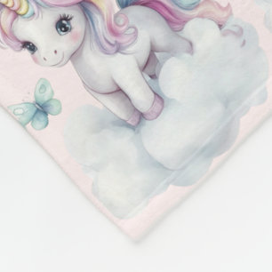 Schattig Baby Eenhoorn Zittend op Wolk Fleece Deken