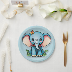 Schattig Baby Elephant Blue Papieren Bordje