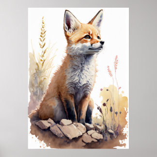 Schattig Baby Fox Waterverf Nursery Poster