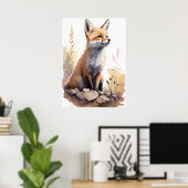 Schattig Baby Fox Waterverf Nursery Poster (Thuiskantoor)