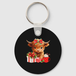 Schattig Baby Highland Koe Gelukkig Kerstmis Boer Sleutelhanger