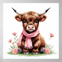 Schattig Baby Highland Koe met Bloemen