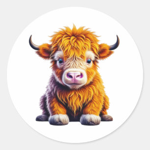 Schattig Baby Highland Koe Ronde Sticker