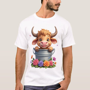 Schattig baby-hooglandrund met bloemen Kalf Dier c T-shirt
