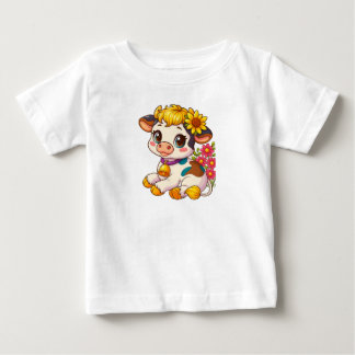 Schattig Baby Koe Met Bloemen T-shirt