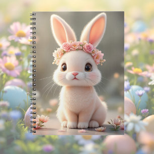 Schattig baby konijn met een bloemenkrans notitieboek