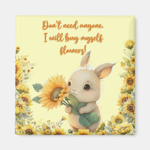 Schattig baby konijn met zonnebloem Vierkante ma Magneet