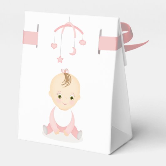 Schattig Baby Meisje en haar mobiele Baby shower Bedankdoosjes (Achterkant)