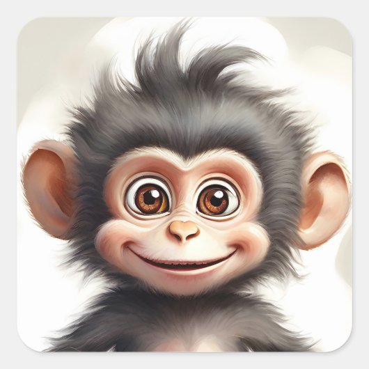 Schattig Baby Monkey Happy Smiling Portret Vierkante Sticker (Voorkant)
