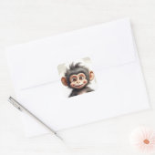 Schattig Baby Monkey Happy Smiling Portret Vierkante Sticker (Envelop)
