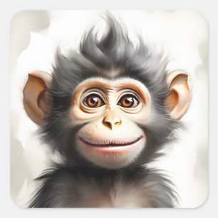 Schattig Baby Monkey Happy Smiling Portret Vierkante Sticker