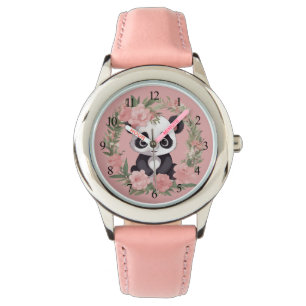 Schattig Baby Panda Beer met bloemen Horloge
