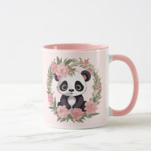 Schattig Baby Panda Beer met bloemen Mok