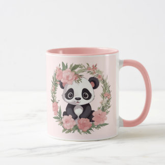 Schattig Baby Panda Beer met bloemen Mok