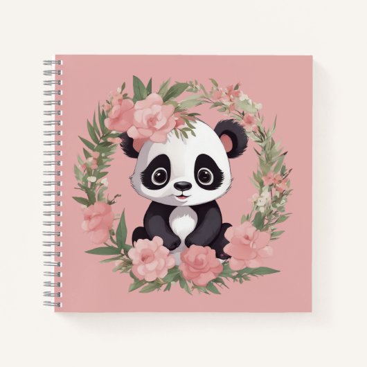 Schattig Baby Panda Beer met bloemen Notitieboek (Voorkant)