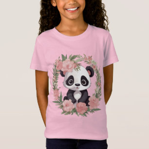 Schattig Baby Panda Beer met bloemen T-shirt