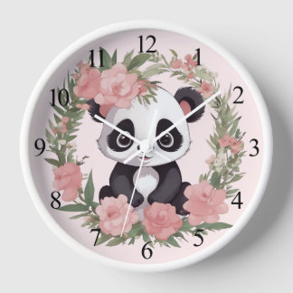Schattig Baby Panda Beer met Bloemen Wandklok