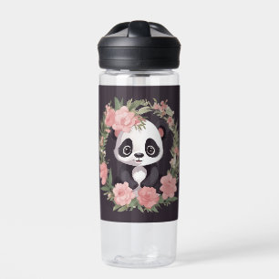 Schattig Baby Panda Beer met bloemen Waterfles