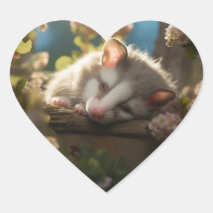 Schattig baby possum slapen in de tuin hart sticker