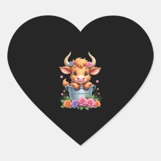 Schattig babyhooglandrund met bloemen Kalf Dier co Hart Sticker