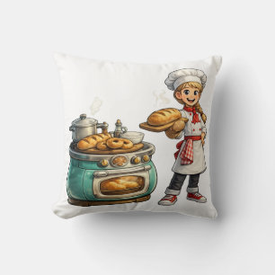 Schattig Bakmeisje met Verse Brood Kunst Kussen