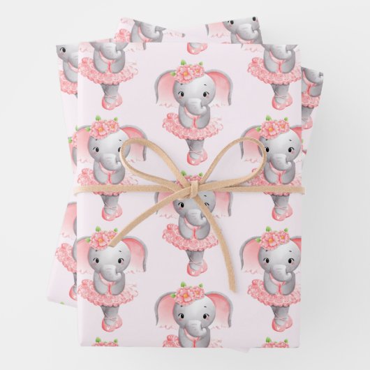 Schattig Ballerina Olifant En Pointe Pattern Inpakpapier Vel (In situ)