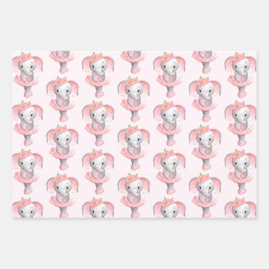 Schattig Ballerina Olifant En Pointe Pattern Inpakpapier Vel (Voorkant 3)