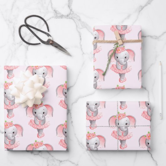 Schattig Ballerina Olifant En Pointe Pattern Inpakpapier Vel (Voorkant)