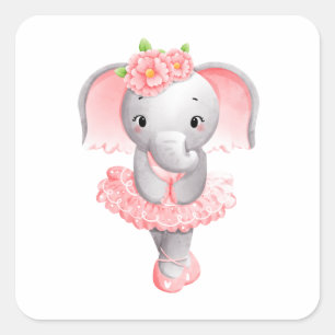 Schattig Ballerina Olifant En Pointe Vierkante Sticker