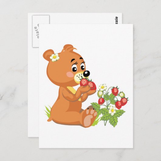 schattig beer dat aardbeien eet briefkaart (Voorkant / Achterkant)
