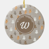Schattig Beer Patroon Initiaal Monogram Keramisch Ornament (Achterkant)