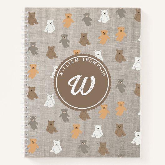 Schattig Beer Patroon Initiaal Monogram Notitieboek (Voorkant)