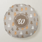 Schattig Beer Patroon Initiaal Monogram Rond Kussen (Voorkant)